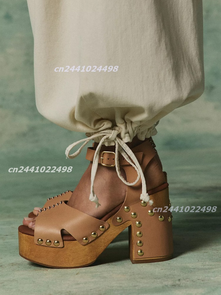 Geta Wooden Sandal - Kadın Kalın Blok Ahşap Topuklu Platform
